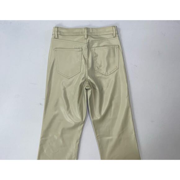 Zara Women's Coated Faux Leather Flare 5-Pocket Jeans. Light Olive, 00. NWOT! - Picture 8 of 9